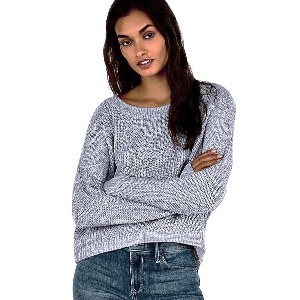 Express Cable Knit Split Open Back Sweater - image 2